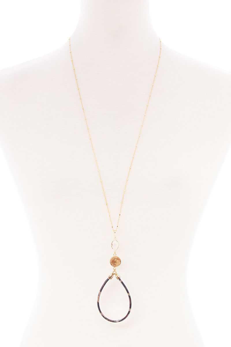 Collier long pendentif en forme de larme