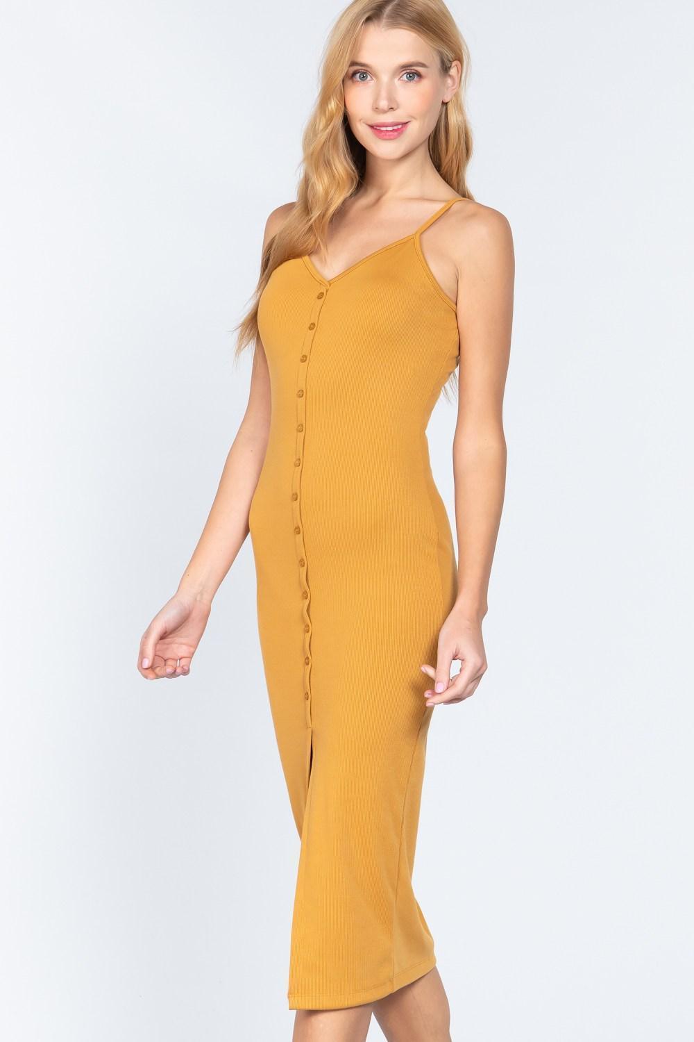 Robe mi-longue côtelée à fente boutonnée