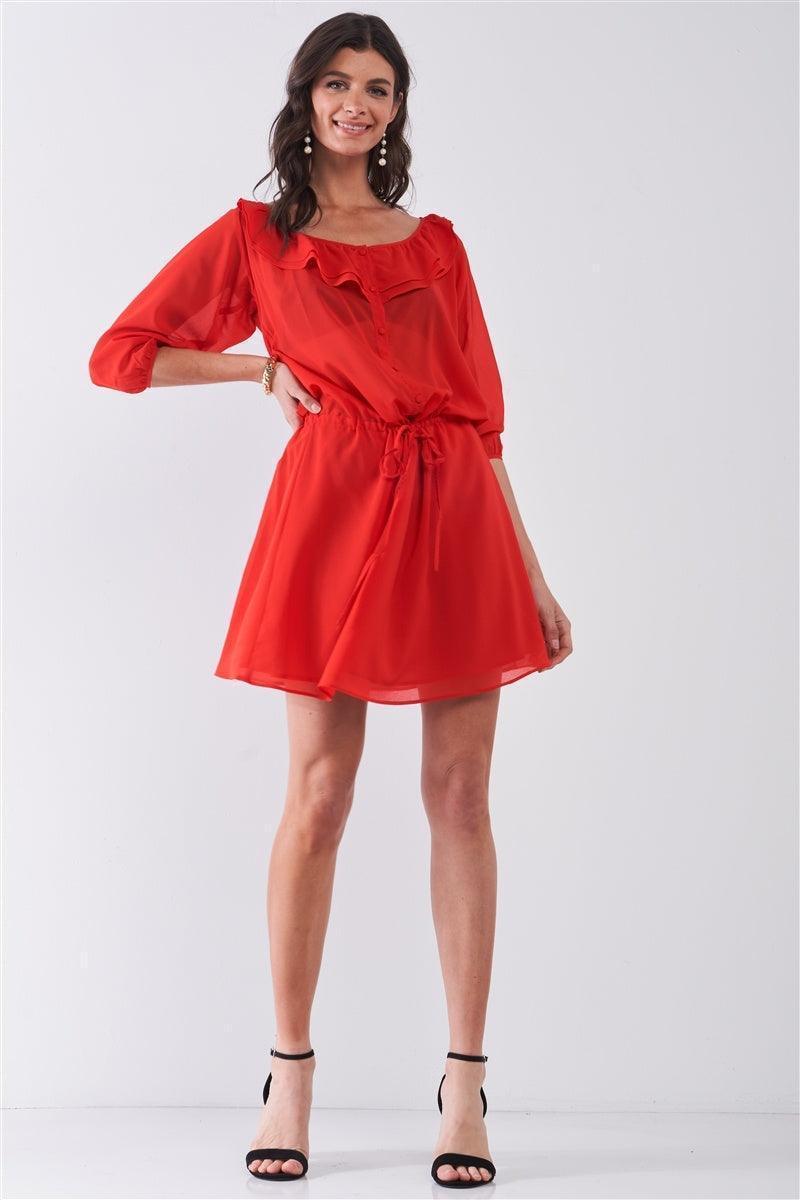 Robe courte boutonnée à col bateau
