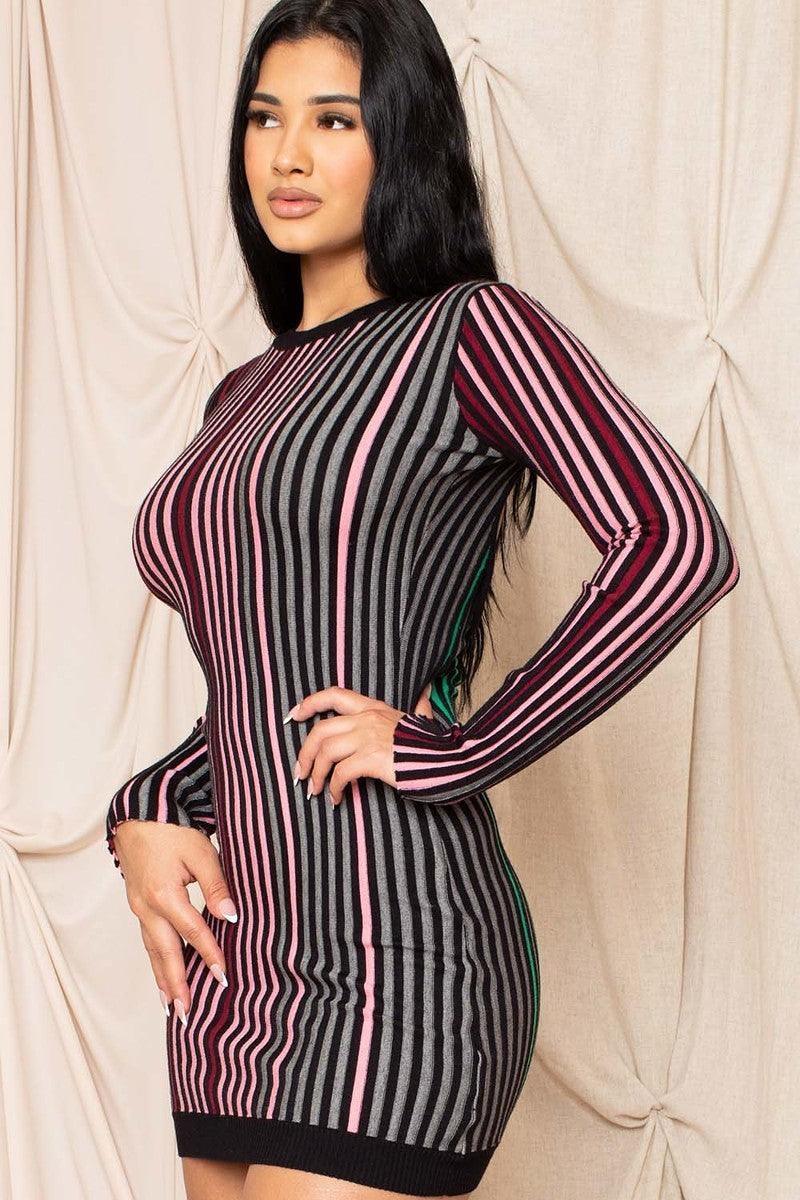 Robe courte rayée multicolore
