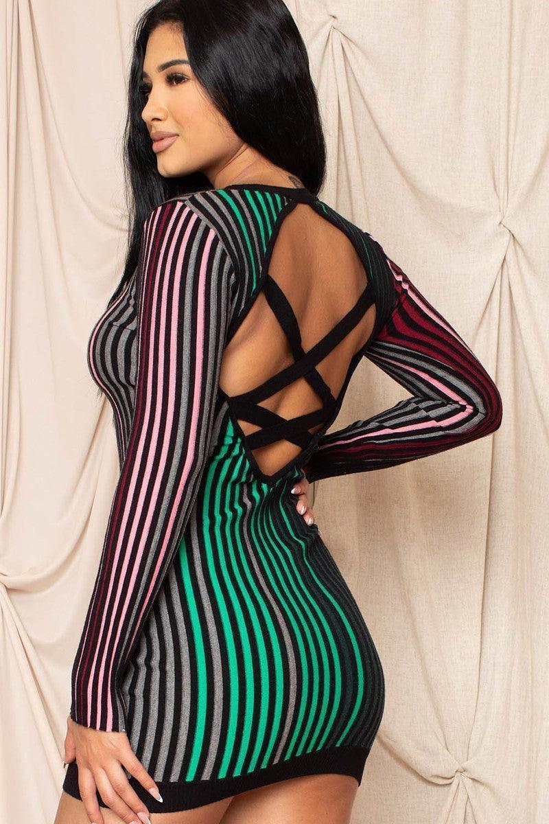 Robe courte rayée multicolore