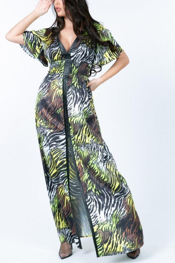 vestido largo con estampado de cebra