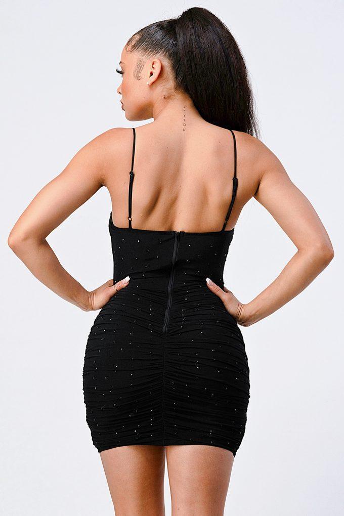 Luxury Glitter Front Mesh Ribbed Cami Mini Dress