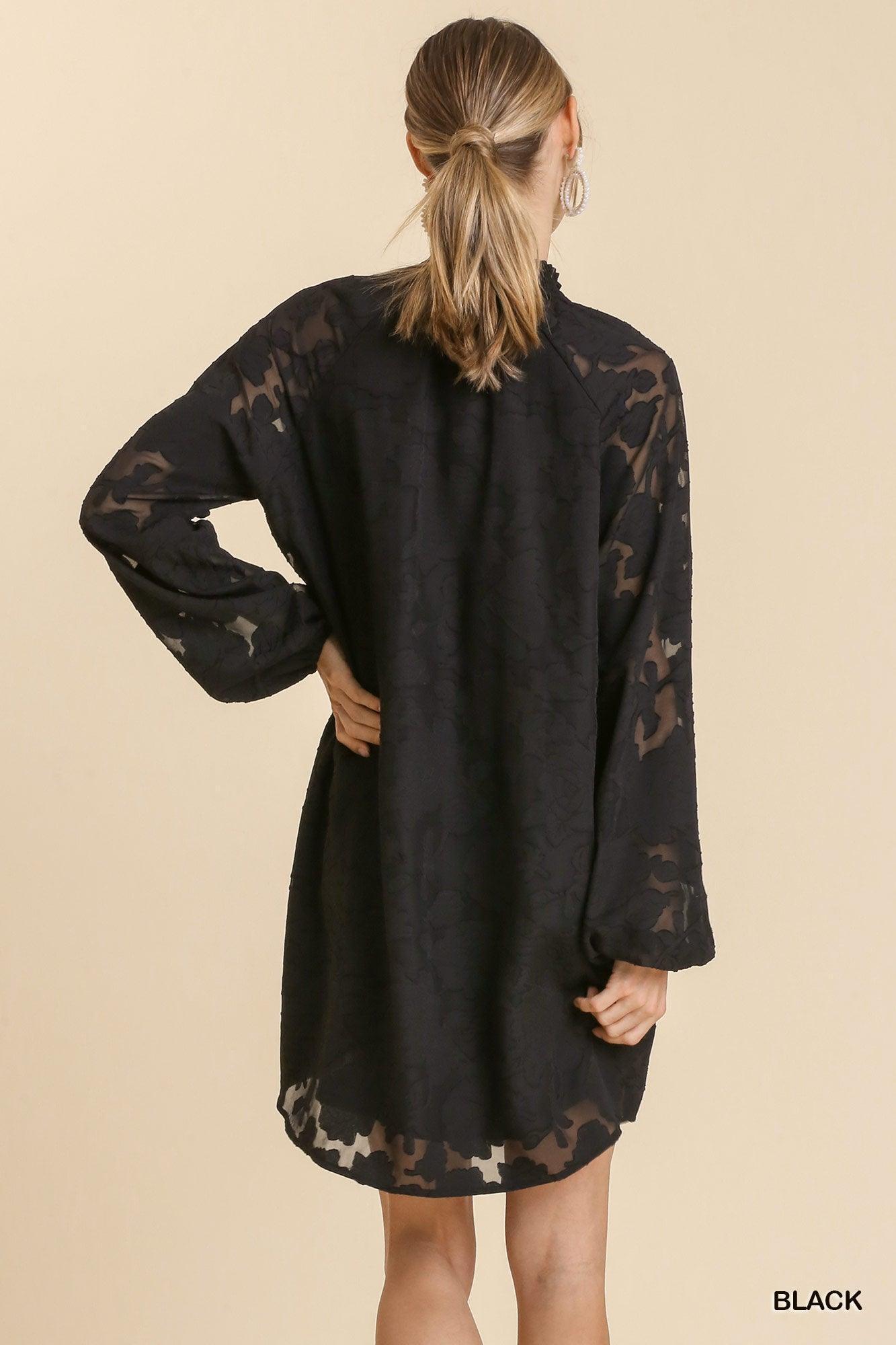 Vestido corto de manga larga raglán de jacquard