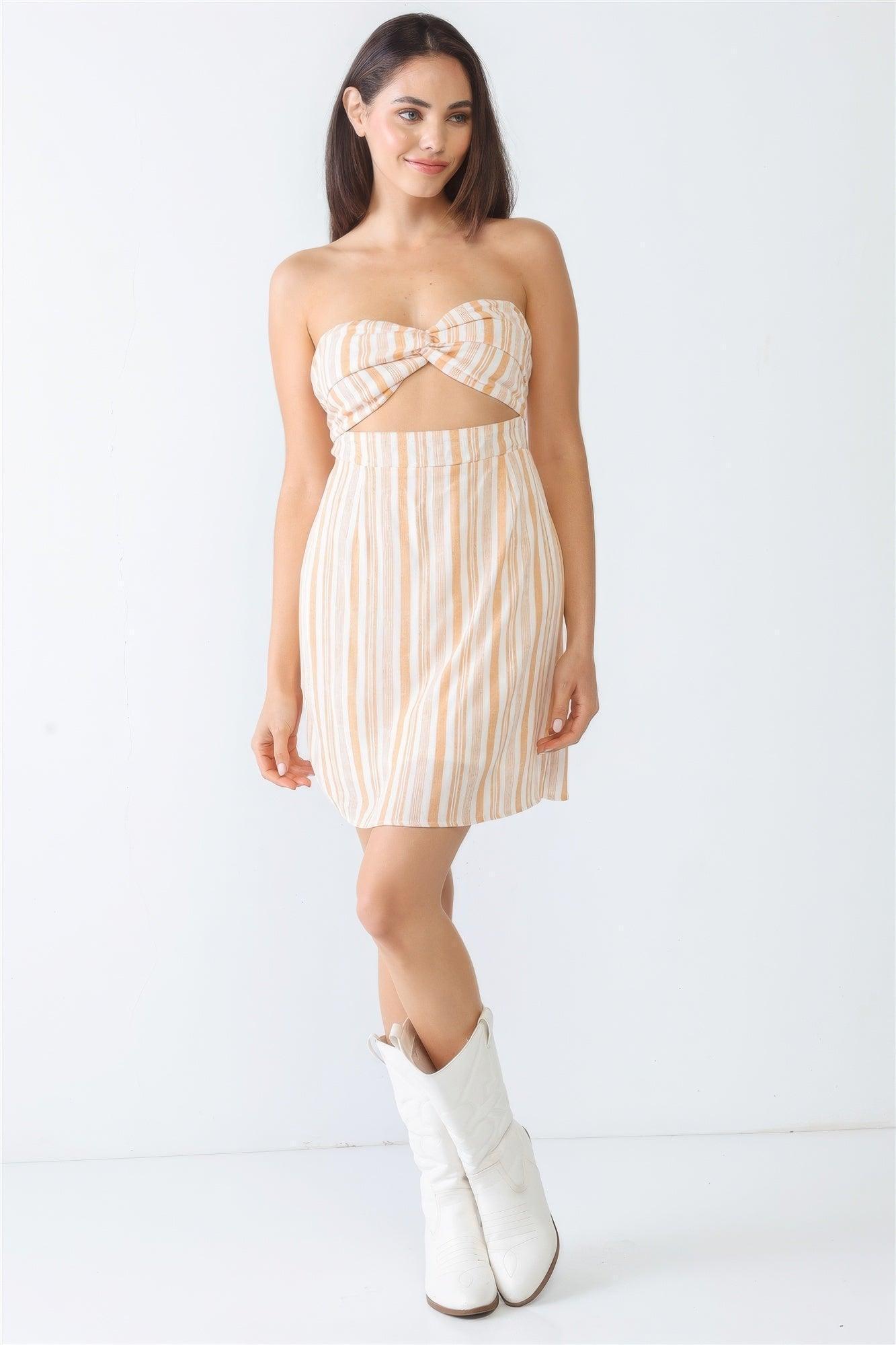 Mini-robe à imprimé blanc et à rayures abricots