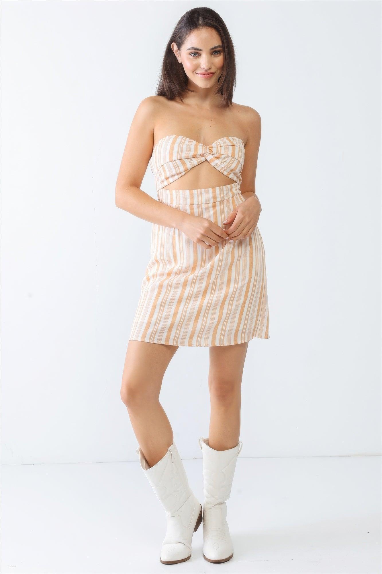 Mini-robe à imprimé blanc et à rayures abricots