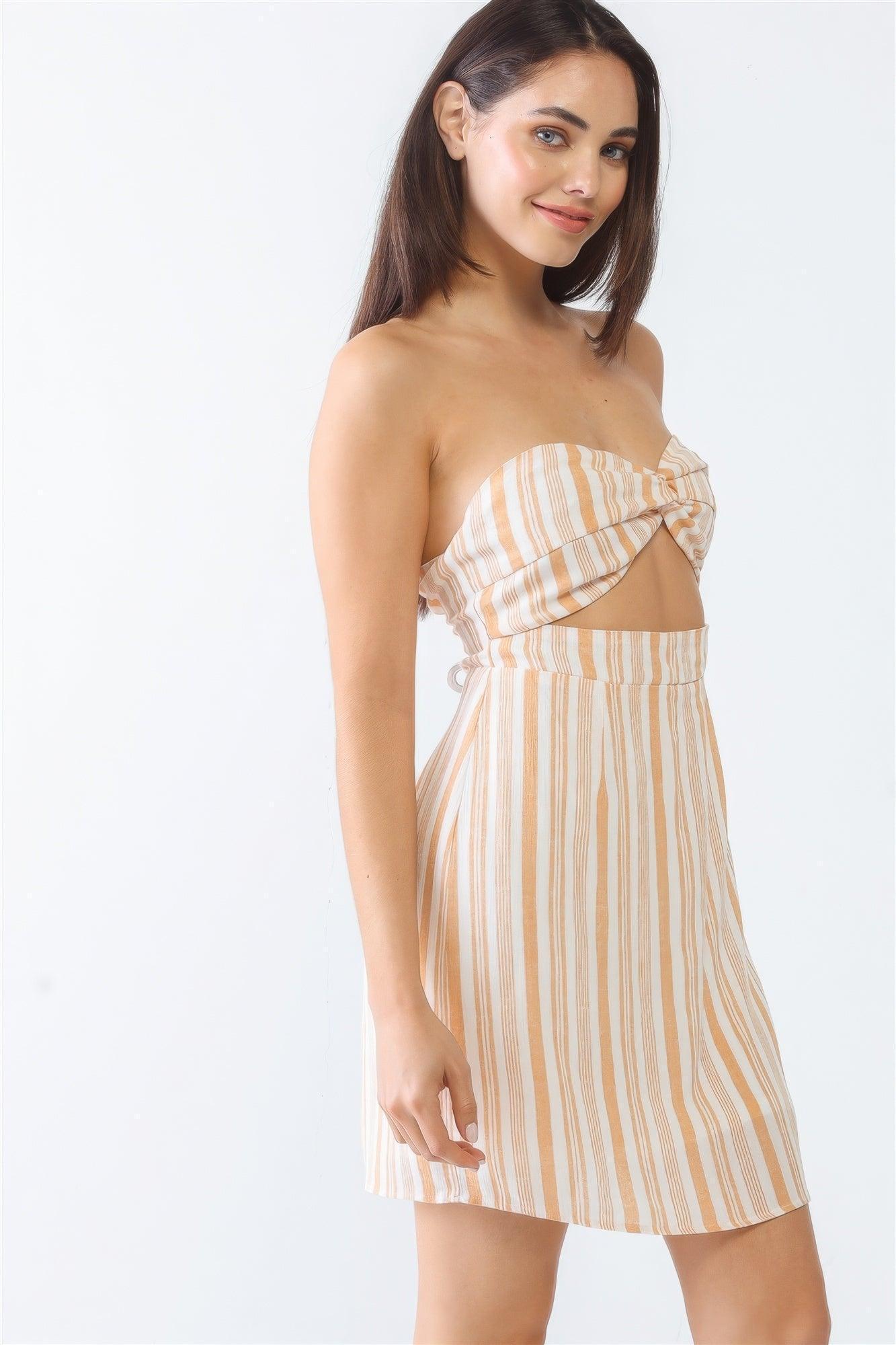 Mini-robe à imprimé blanc et à rayures abricots