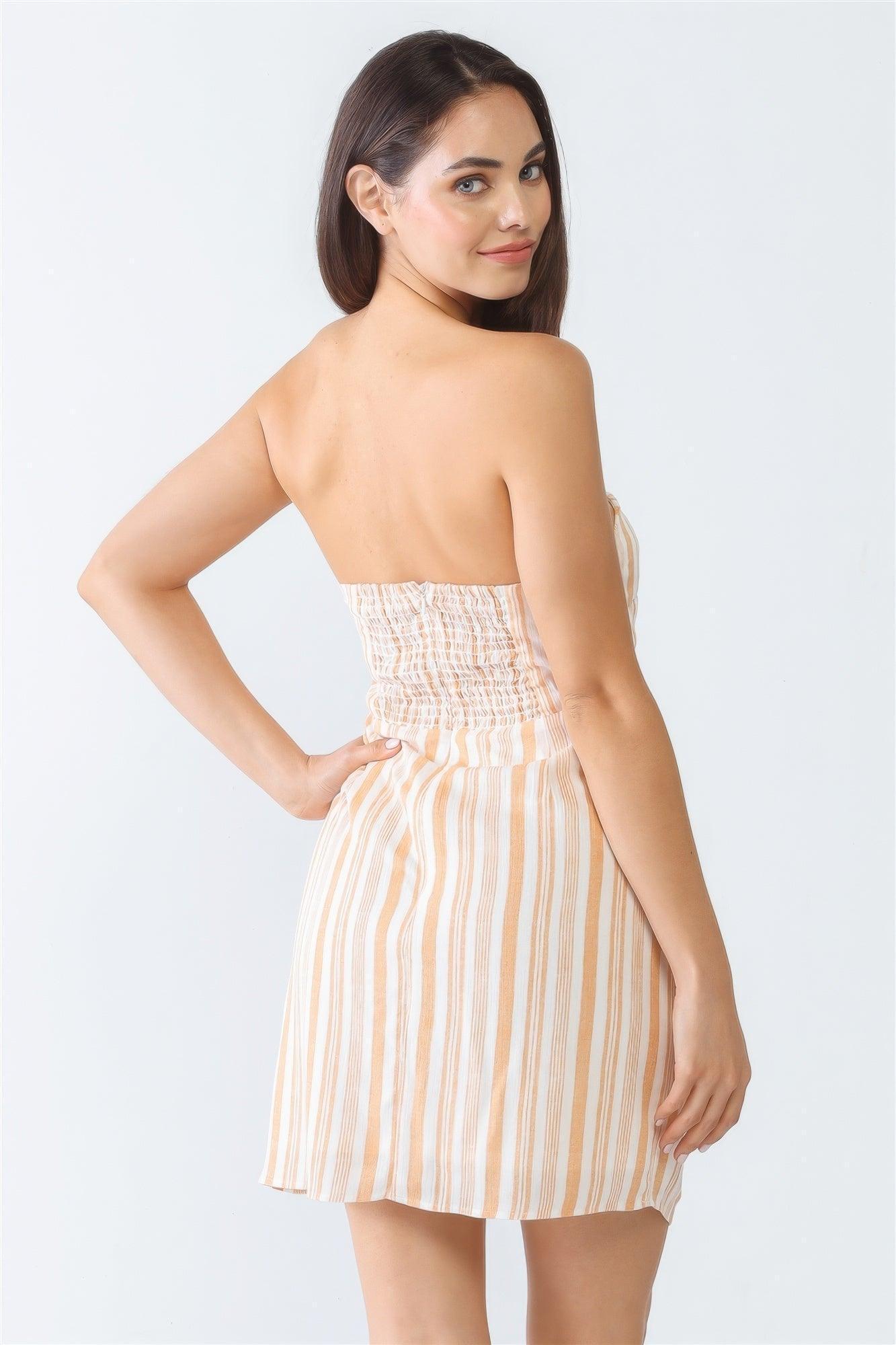 Mini-robe à imprimé blanc et à rayures abricots