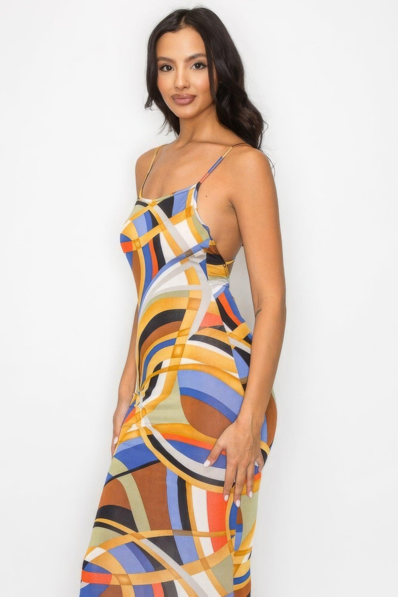 Robe moulante à imprimé marbre croisé