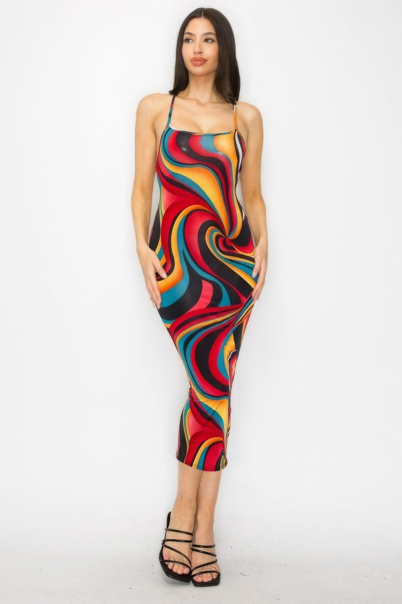 Robe moulante à imprimé marbre croisé