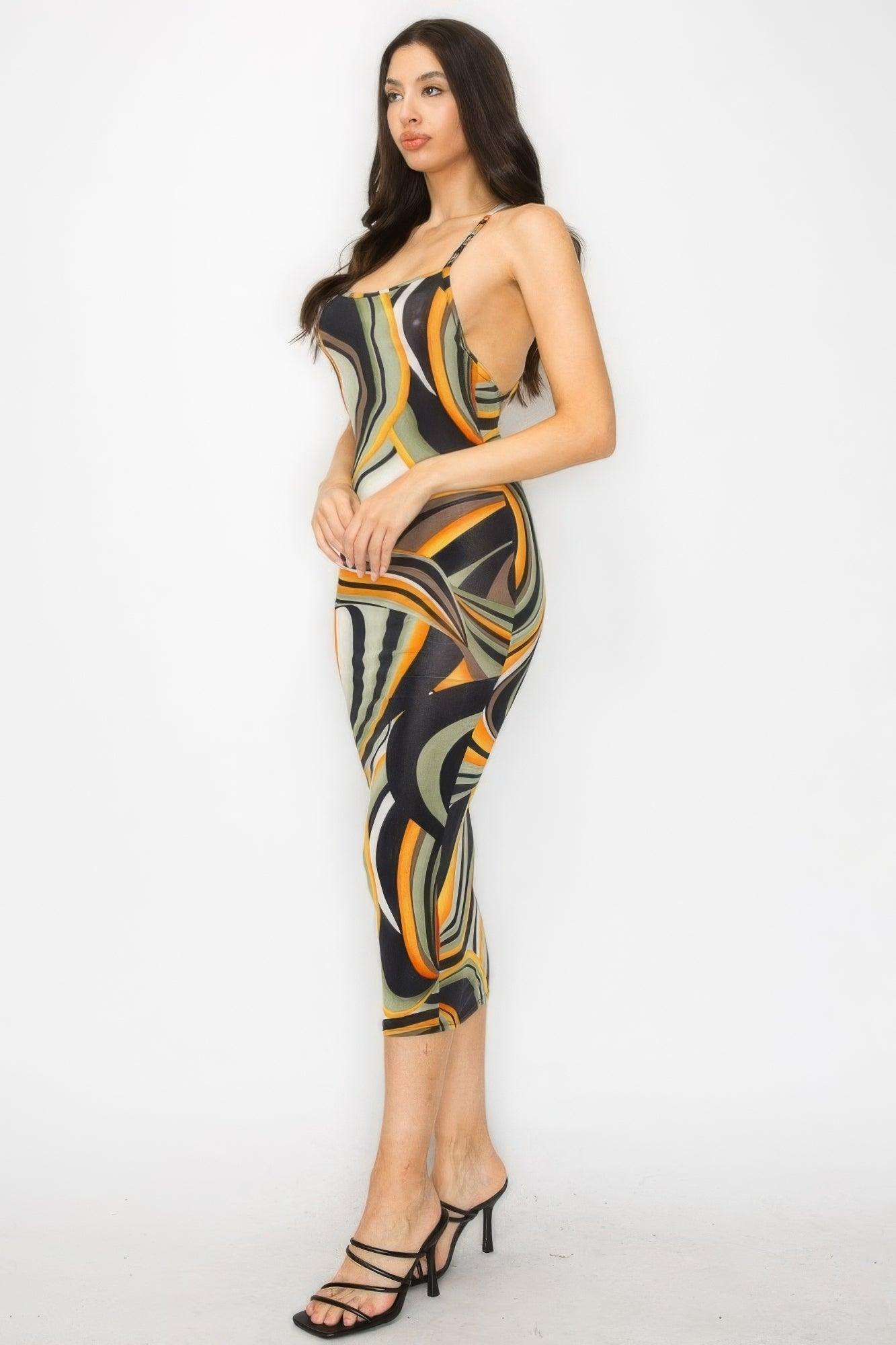 Robe moulante à imprimé marbre croisé