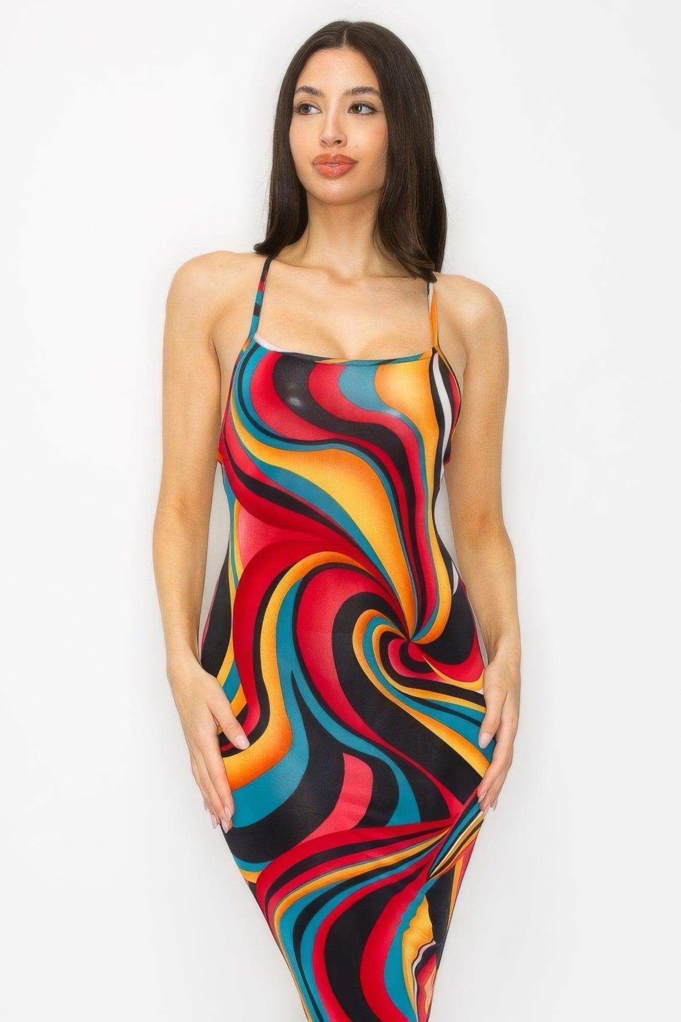 Robe moulante à imprimé marbre croisé