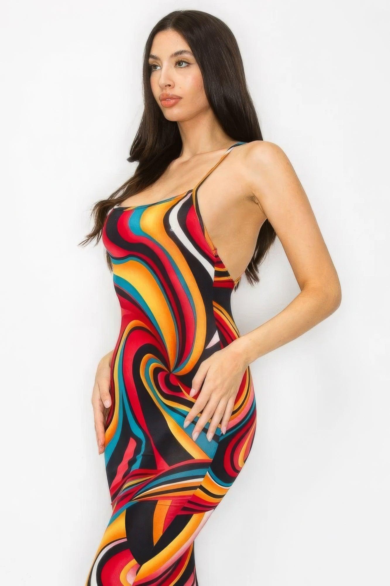 Robe moulante à imprimé marbre croisé