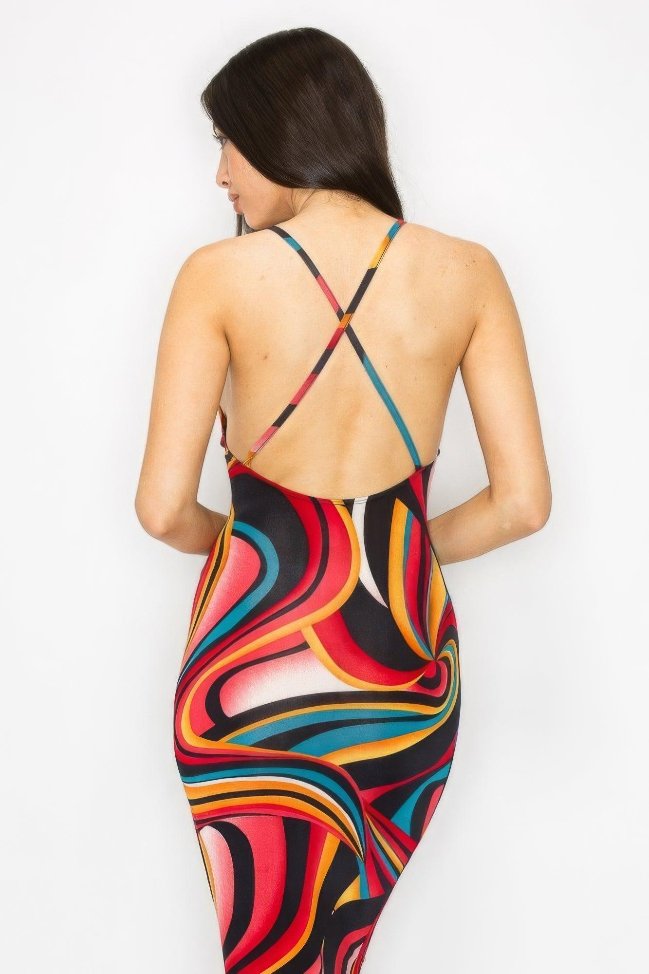 Robe moulante à imprimé marbre croisé