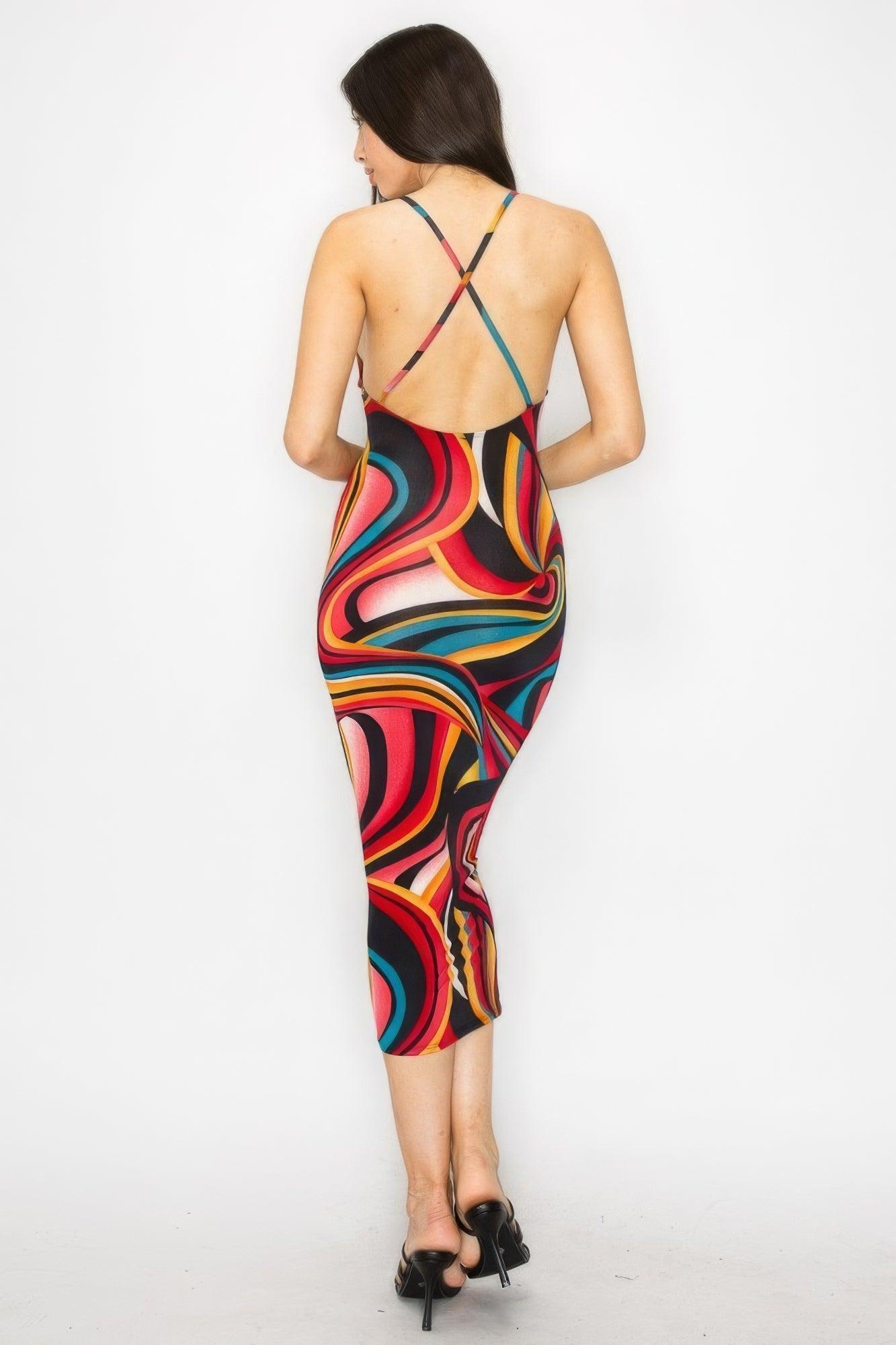 Robe moulante à imprimé marbre croisé
