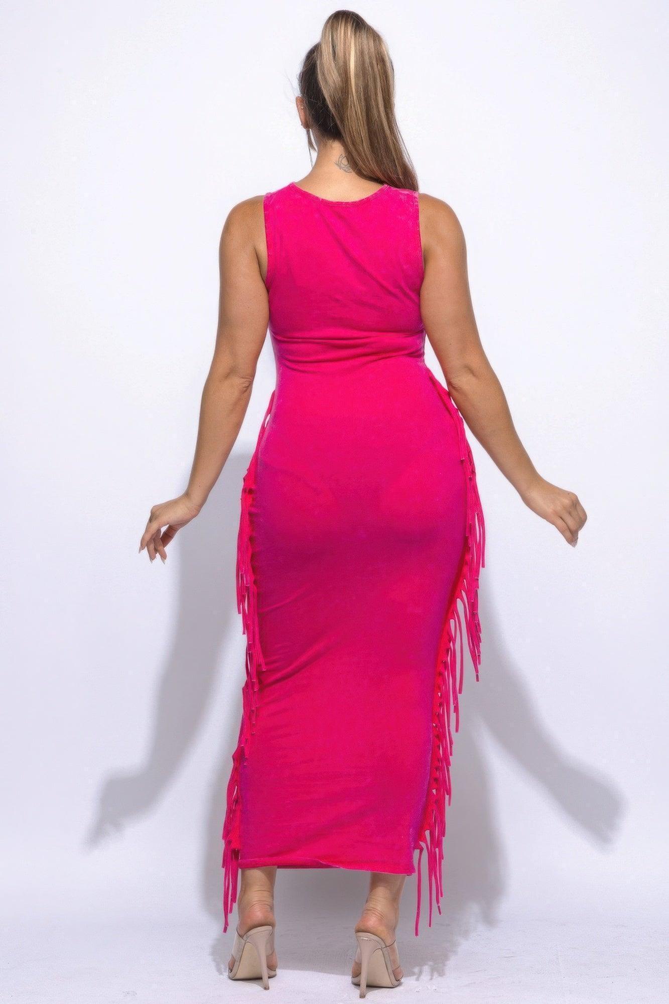 Robe longue découpée à franges