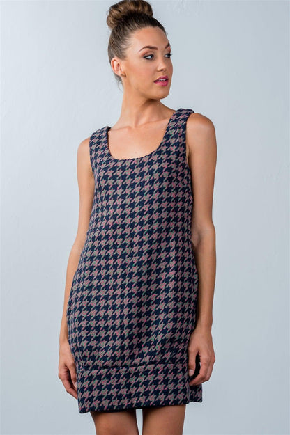 Robe courte sans manches à motif pieds-de-poule multiples