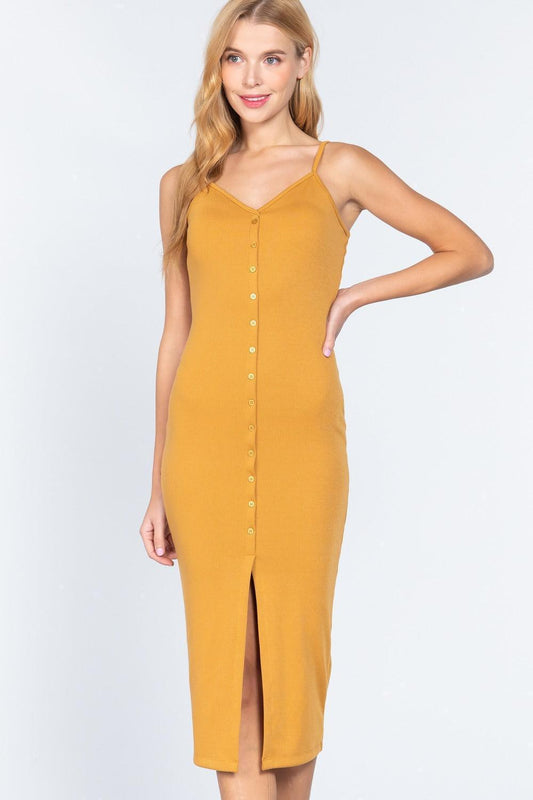 Robe mi-longue côtelée à fente boutonnée