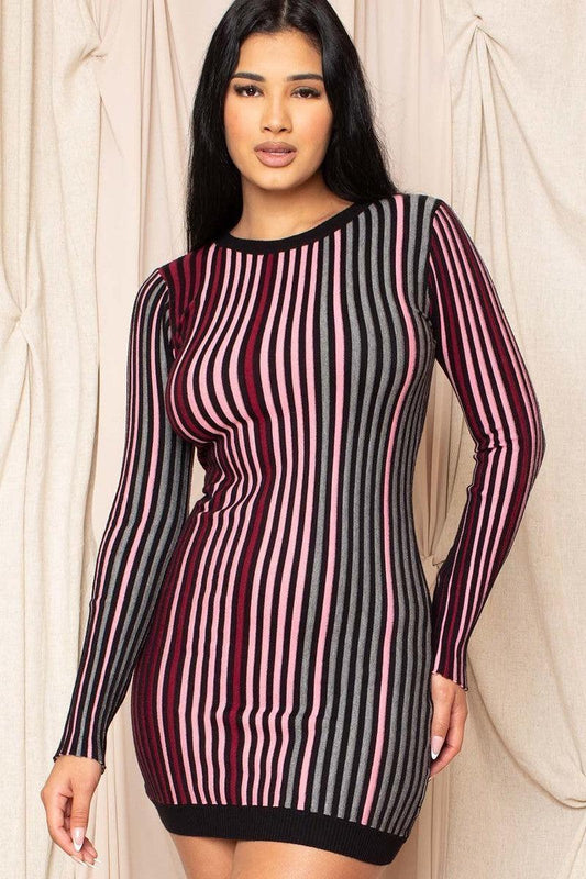 Robe courte rayée multicolore