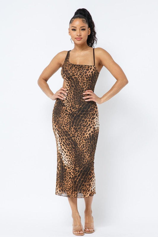 Robe mi-longue à imprimé animal