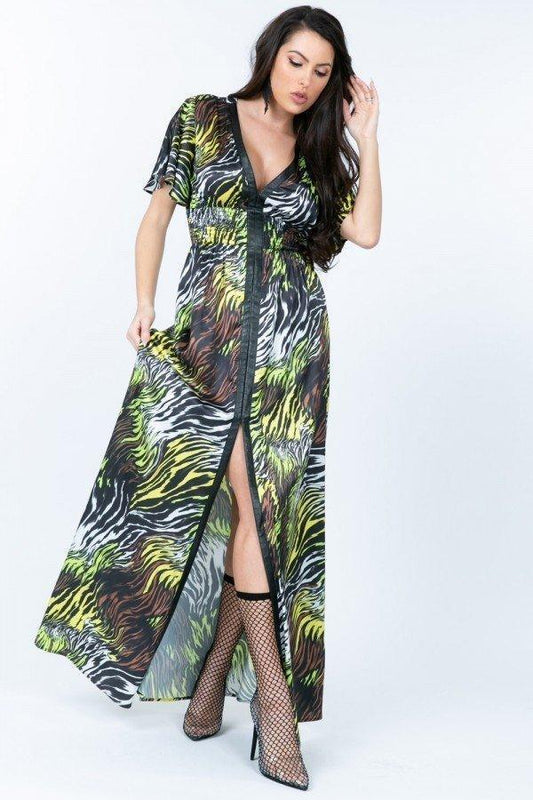 Robe longue à imprimé zèbre