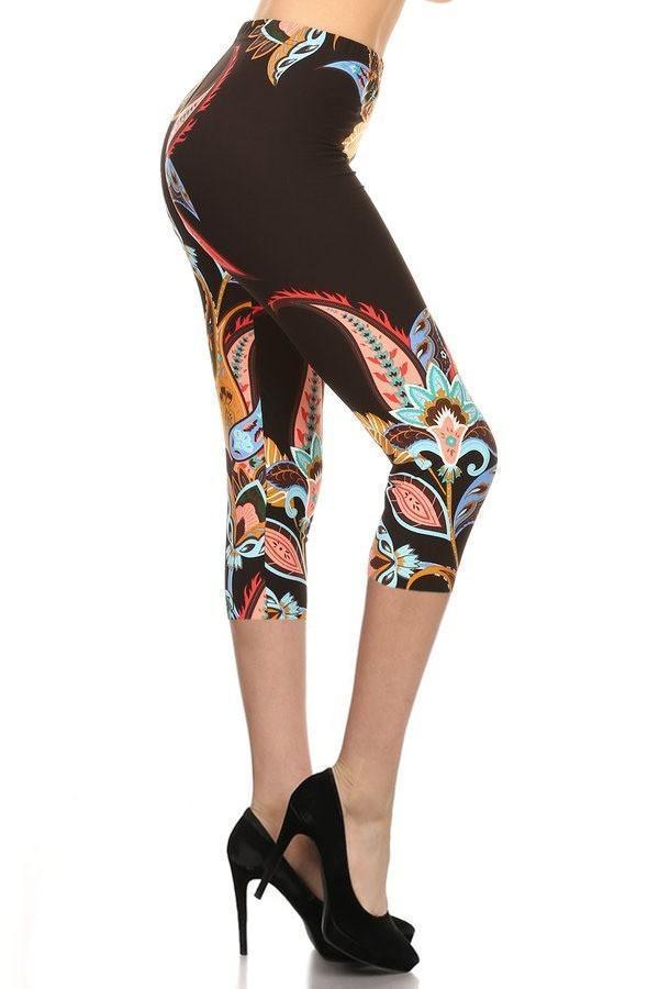 Legging Capri en tricot doublé à motif floral Paisley