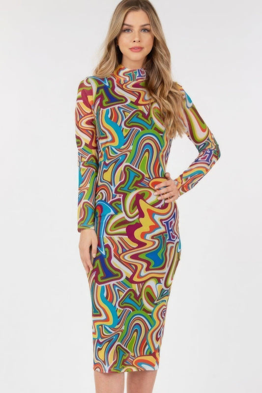 Robe bodycon mi-longue à imprimé lettres