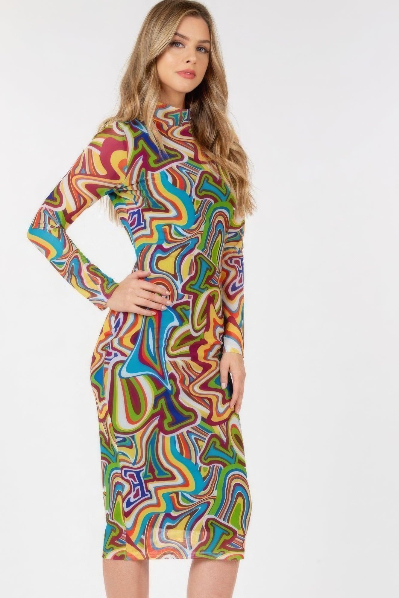 Vestido ajustado midi con estampado de letras