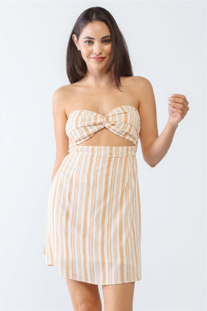 Mini-robe à imprimé blanc et à rayures abricots