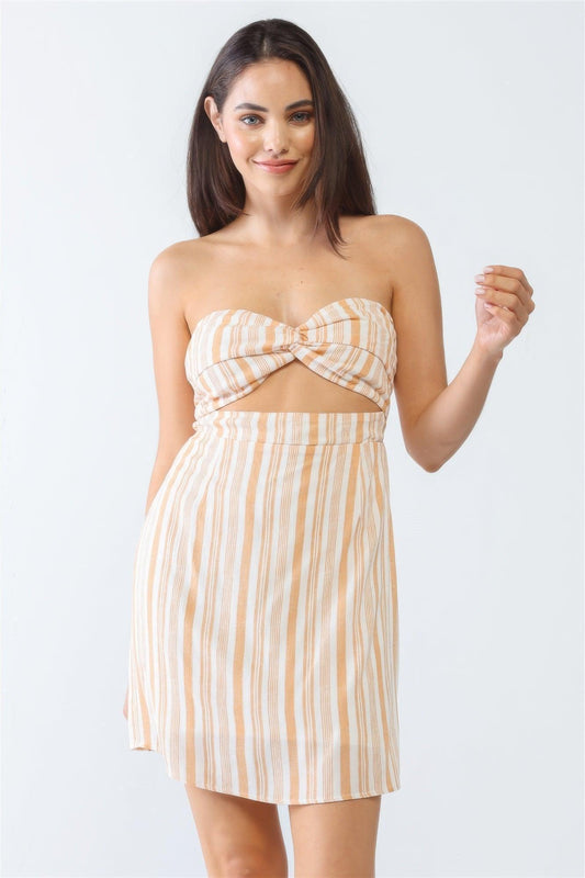 Mini-robe à imprimé blanc et à rayures abricots