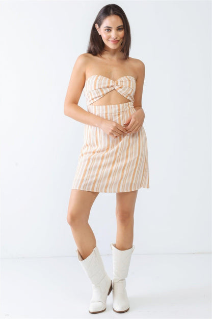 Mini-robe à imprimé blanc et à rayures abricots
