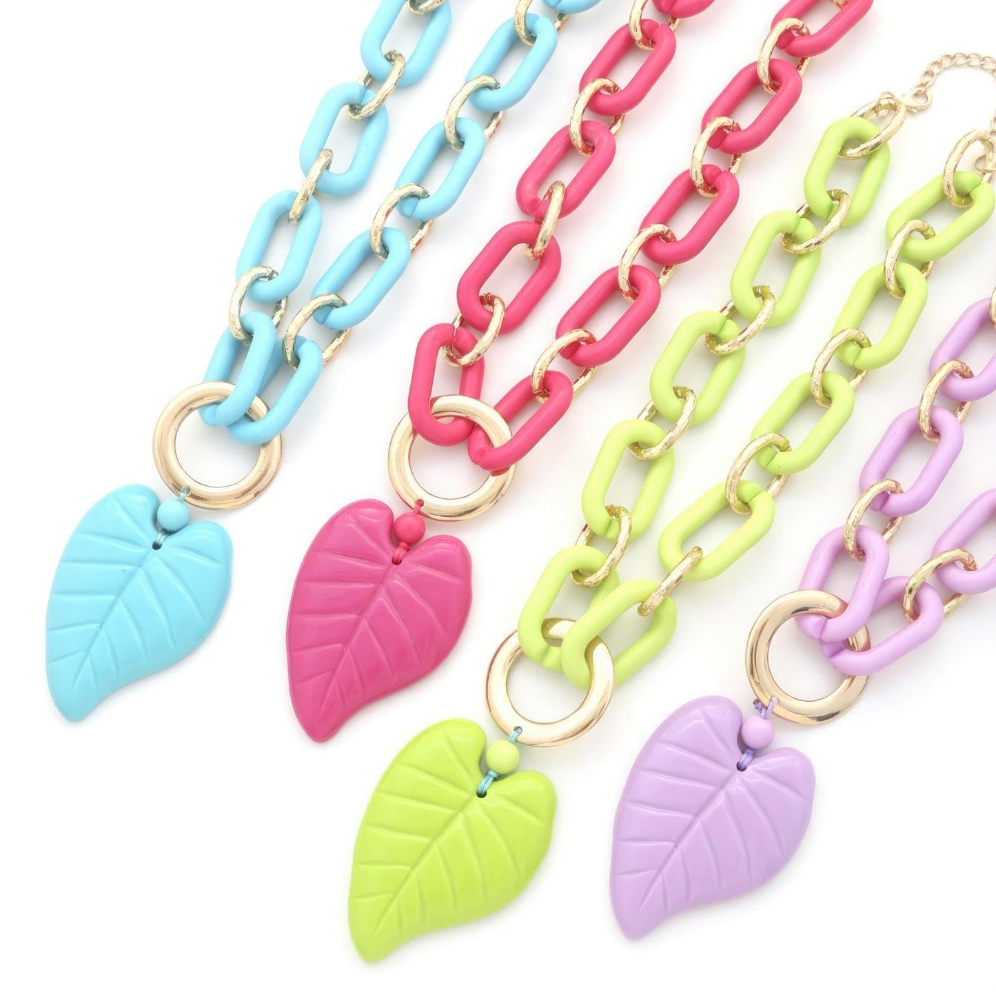 Collier pendentif feuille acrylique de couleur épaisse
