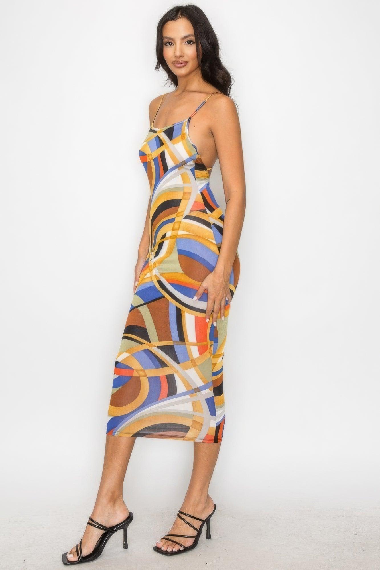 Robe moulante à imprimé marbre croisé