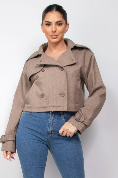 Crop trench-coat à manches bouclées à encoche