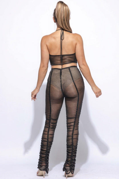 Ensemble haut sans manches et pantalon froncé