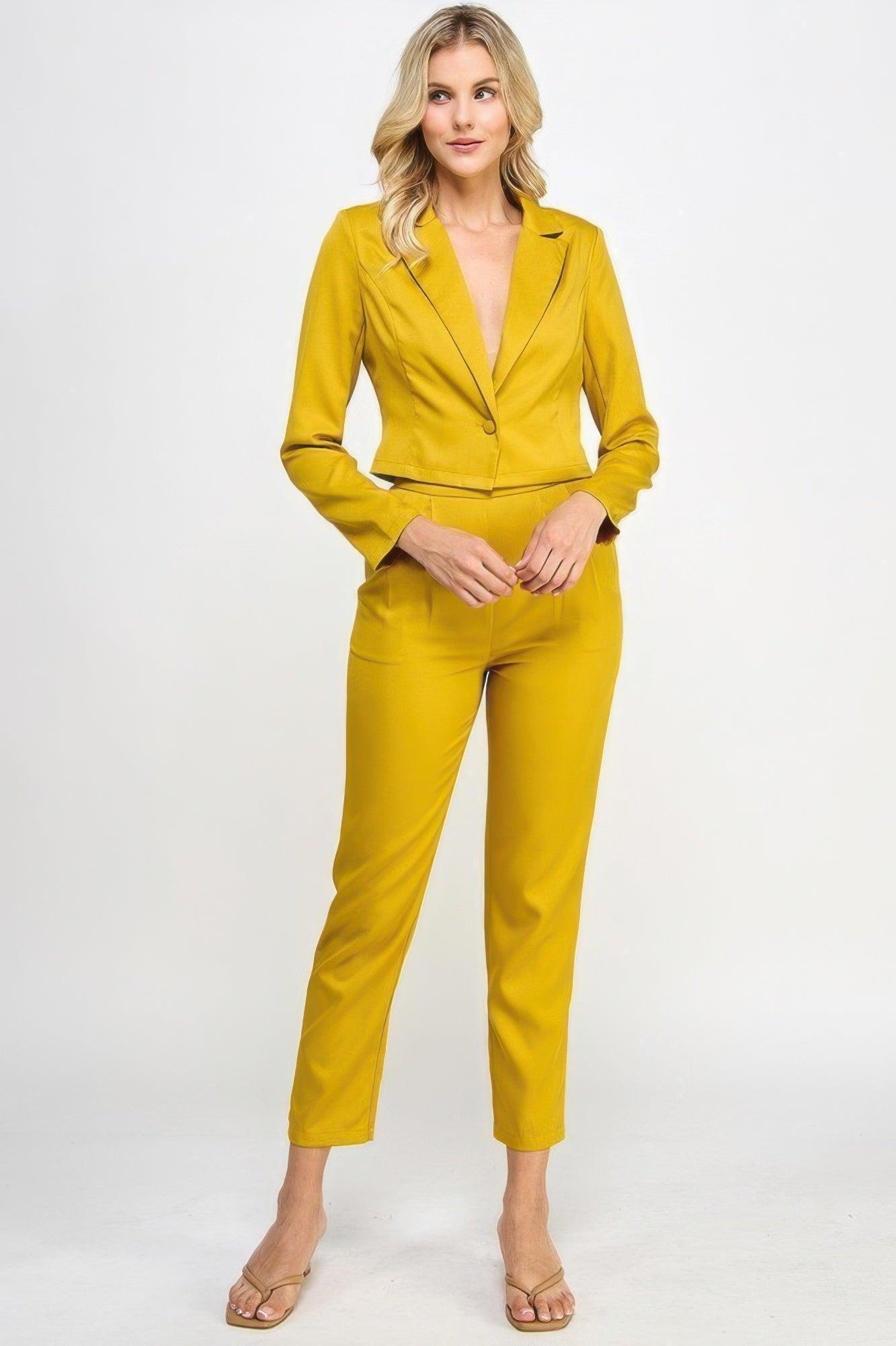 Ensemble tailleur blazer court à bouton unique avec pantalon sur mesure