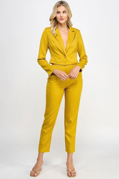 Ensemble tailleur blazer court à bouton unique avec pantalon sur mesure