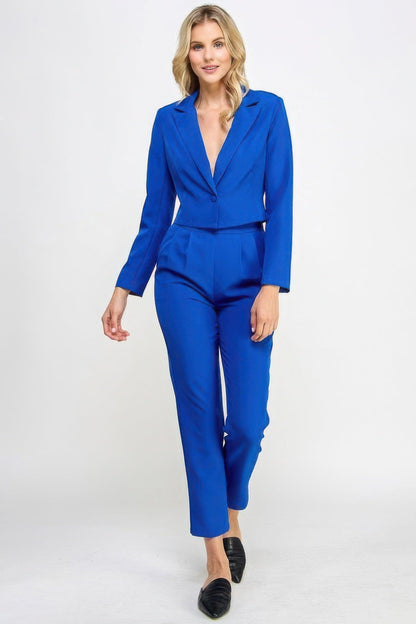 Ensemble tailleur blazer court à bouton unique avec pantalon sur mesure