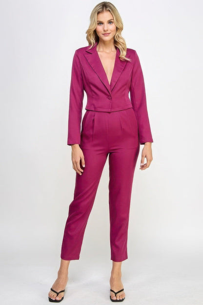 Ensemble tailleur blazer court à bouton unique avec pantalon sur mesure
