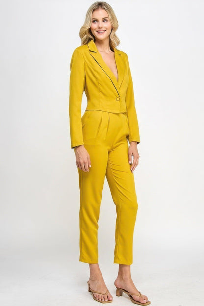 Ensemble tailleur blazer court à bouton unique avec pantalon sur mesure