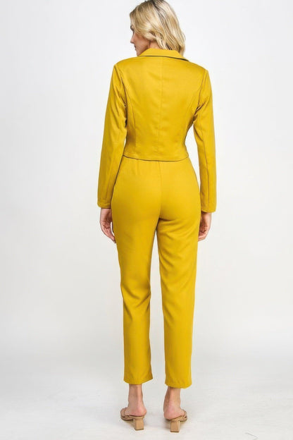 Ensemble tailleur blazer court à bouton unique avec pantalon sur mesure